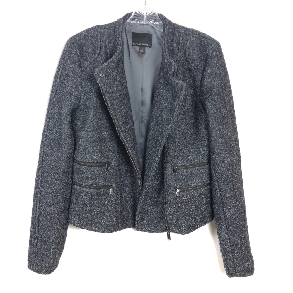Banana Republic Gray Black Boucle Moto Jacket